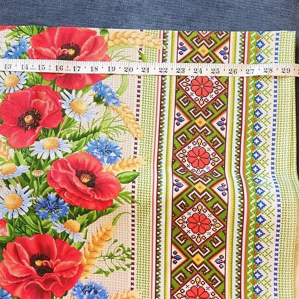 Poppy Printed Floral and Geometric Patterned Linen Tablecloth 78